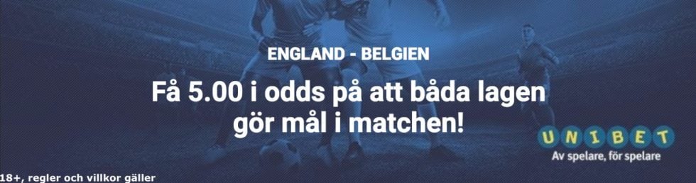 Speltips England Belgien - bäst odds på mål - få 5 i odds på att båda lagen gör mål